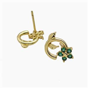 Copper Flower Stud Earrings Pave Zirconia Gold Plated, approx 7mm, 10mm [FN55826]