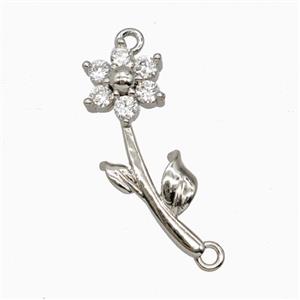 Copper Flower Pendant Pave Zirconia 2loops Platinum Plated, approx 7-20mm [FN55828]