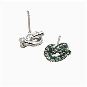 Copper Knot Stud Earrings Pave Zirconia Platinum Plated, approx 7-11mm [FN55853]