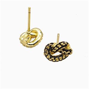 Copper Knot Stud Earrings Pave Zirconia Gold Plated, approx 7-11mm [FN55858]