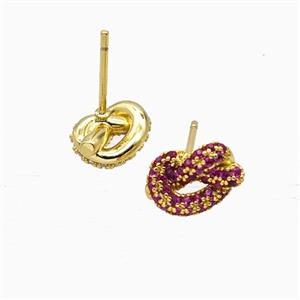 Copper Knot Stud Earrings Pave Zirconia Gold Plated, approx 7-11mm [FN55860]
