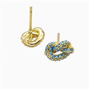 Copper Knot Stud Earrings Pave Zirconia Gold Plated, approx 7-11mm [FN55861]