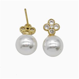 Copper Clover Stud Earrings Pave Zirconia Resin Gold Plated, approx 8mm, 10mm [FN55863]