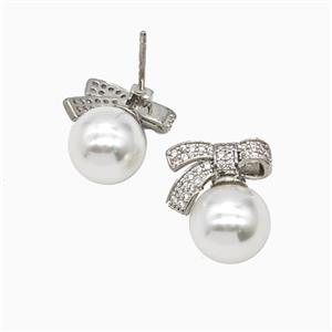 Copper Knot Stud Earrings Pave Zirconia Resin Platinum Plated, approx 10mm, 9-14mm [FN55864]