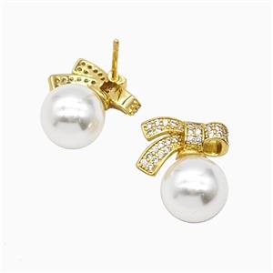 Copper Knot Stud Earrings Pave Zirconia Resin Gold Plated, approx 10mm, 9-14mm [FN55865]