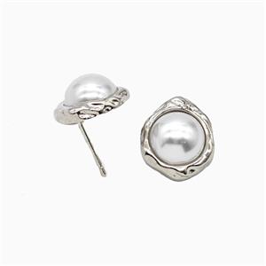 Copper Stud Earrings Pave Resin Platinum Plated, approx 13-15mm [FN55866]