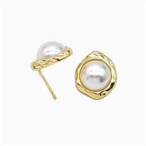 Copper Stud Earrings Pave Resin Gold Plated, approx 13-15mm [FN55867]