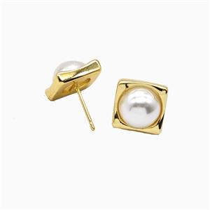 Copper Stud Earrings Pave Resin Gold Plated, approx 12mm [FN55869]