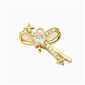 Copper Bowknot Pendant Pave Zirconia Gold Plated, approx 12-21mm [FN55875]
