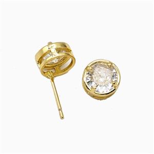 Copper Stud Earrings Pave Zirconia Gold Plated, approx 8.5mm [FN55877]