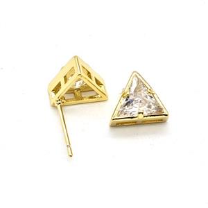 Copper Triangle Stud Earrings Pave Zirconia Gold Plated, approx 10mm [FN55885]
