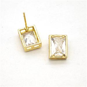 Copper Rectangle Stud Earrings Pave Zirconia Gold Plated, approx 8-10mm [FN55887]