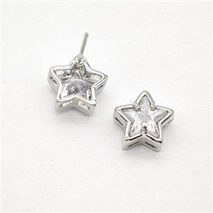 Copper Star Stud Earrings Pave Zirconia Platinum Plated, approx 10mm [FN55890]