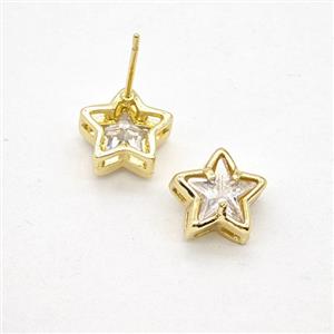 Copper Star Stud Earrings Pave Zirconia Gold Plated, approx 10mm [FN55891]