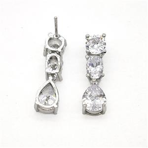 Copper Stud Earrings Pave Zirconia Platinum Plated, approx 6-25mm [FN55892]