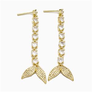 Copper Mermaid-Tail Stud Earrings Pave Zirconia Gold Plated, approx 13-17mm, 55mm length [FN55895]