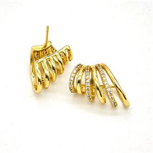 Copper Stud Earrings Pave Zirconia Gold Plated, approx 10-21mm, 10mm hole [FN55896]