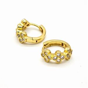 Copper Hoop Earrings Pave Zirconia Clover Gold Plated, approx 6mm, 14mm dia [FN55899]