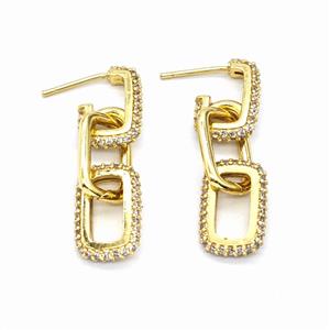 Copper Stud Earrings Pave Zirconia Gold Plated, approx 10-30mm [FN55902]