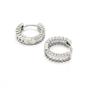 Copper Hoop Earrings Pave Zirconia Platinum Plated, approx 16mm dia [FN55907]