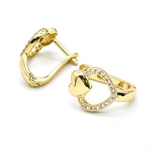 Copper Heart Latchback Earrings Pave Zirconia Gold Plated, approx 14-16mm, 13mm [FN55910]