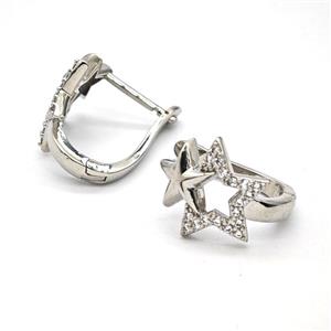 Copper Star Latchback Earrings Pave Zirconia Platinum Plated, approx 17mm, 13mm [FN55911]