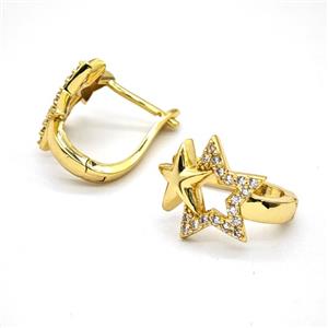 Copper Star Latchback Earrings Pave Zirconia Gold Plated, approx 17mm, 13mm [FN55912]