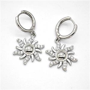 Copper Sun Hoop Earrings Pave Zirconia Platinum Plated, approx 17mm, 14mm dia [FN55913]