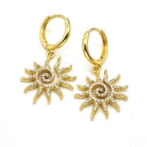 Copper Sun Hoop Earrings Pave Zirconia Gold Plated, approx 20mm, 14mm dia [FN55916]