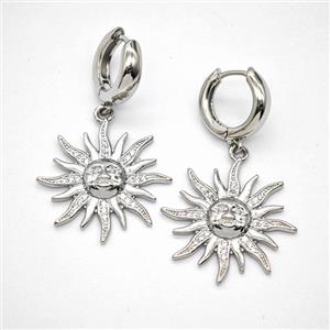 Copper Sun Hoop Earrings Pave Zirconia Platinum Plated, approx 25mm, 15mm dia [FN55917]