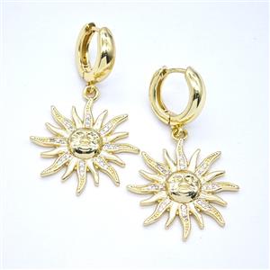 Copper Sun Hoop Earrings Pave Zirconia Gold Plated, approx 25mm, 15mm dia [FN55918]