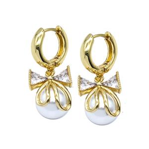 Copper Bowknot Hoop Earrings Pave Resin Gold Plated, approx 14-17mm, 15mm dia [FN55922]