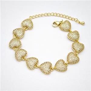 Copper Heart Bracelet Pave Zirconia Gold Plated, approx 11.5mm, 16-21cm length [FN55950]