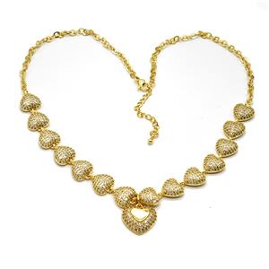 Copper Heart Necklace Pave Zirconia Gold Plated, approx 17.5mm, 11.5mm, 40-45cm length [FN55951]