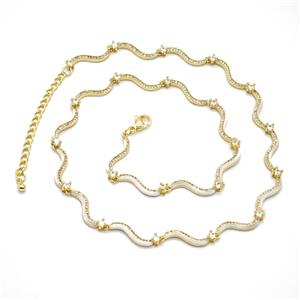 Copper Necklace Pave Zironia White Enamel Gold Plated, approx 3mm, 42-47cm length [FN55952]