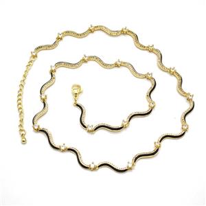 Copper Necklace Pave Zironia Black Enamel Gold Plated, approx 3mm, 42-47cm length [FN55953]