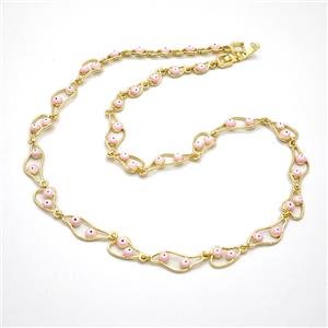 Copper Necklace With Pink Evil Eye Gold Plated, approx 8-15mm, 44cm length [FN55958]