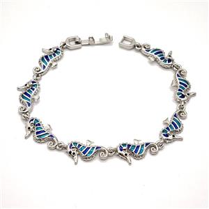 Copper Seahorse Bracelet Enamel Platinum Plated, approx 11-16mm, 17cm length [FN55961]