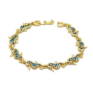 Copper Seahorse Bracelet Enamel Gold Plated, approx 11-16mm, 17cm length [FN55962]