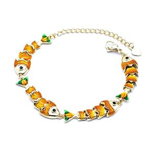 Copper Fish Bracelet Orange Enamel Gold Plated, approx 8-32mm, 20cm length [FN55978]