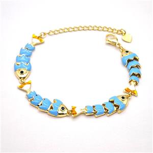 Copper Fish Bracelet Blue Enamel Gold Plated, approx 8-32mm, 20cm length [FN55979]