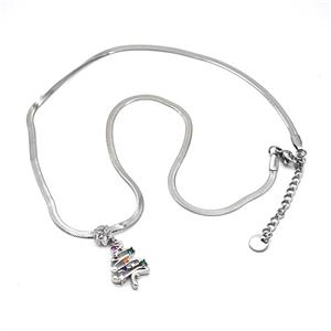 Copper Christmas Tree Necklace Pave Zirconia Platinum Plated, approx 12-20mm, 6mm, 2.5mm, 38-43cm length [FN55983]