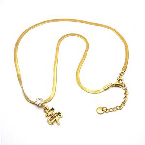 Copper Christmas Tree Necklace Pave Zirconia Gold Plated, approx 12-20mm, 6mm, 2.5mm, 38-43cm length [FN55984]