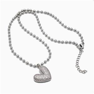 Copper Heart Necklace Pave Zirconia Platinum Plated, approx 21mm, 3mm, 42-47cm length [FN55989]