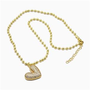 Copper Heart Necklace Pave Zirconia Gold Plated, approx 21mm, 3mm, 42-47cm length [FN55990]