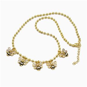 Copper Honeybee Necklace Pave Zirconia Gold Plated, approx 12-14mm, 3mm, 42-47cm length [FN55992]