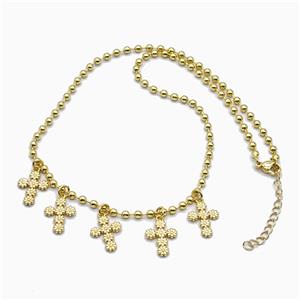 Copper Cross Necklace Gold Plated, approx 12-15mm, 3mm, 42-47cm length [FN55993]