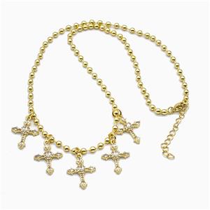 Copper Cross Necklace Pave Zirconia Gold Plated, approx 15-18mm, 3mm, 42-47cm length [FN55994]