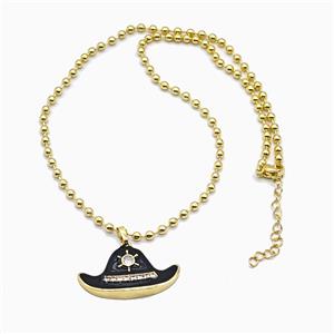 Copper Ball Necklace With Halloween Hat Black Enamel Gold Plated, approx 18-32mm, 3mm, 42-47cm length [FN55999]