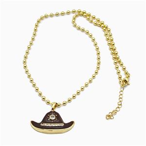 Copper Ball Necklace With Halloween Hat Chocolate Enamel Gold Plated, approx 18-32mm, 3mm, 42-47cm length [FN56000]